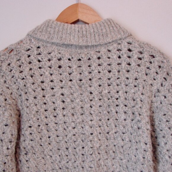 Mango Gray Wool Blend Polo Sweater Openwork Knit BRAND NEW NWT Size Medium - Picture 11 of 13